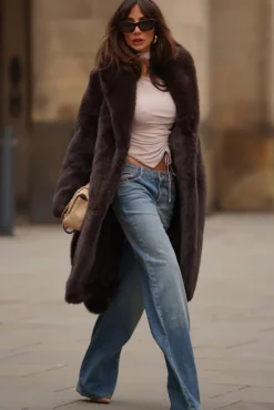 Slopeside | Brown Long Belted Faux Fur Coat