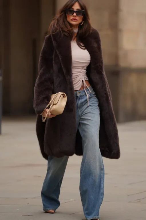 Slopeside | Brown Long Belted Faux Fur Coat