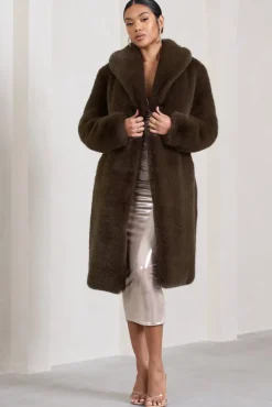 Slopeside | Brown Long Belted Faux Fur Coat