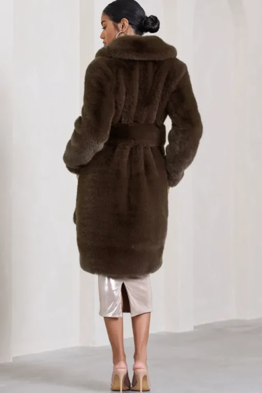 Slopeside | Brown Long Belted Faux Fur Coat