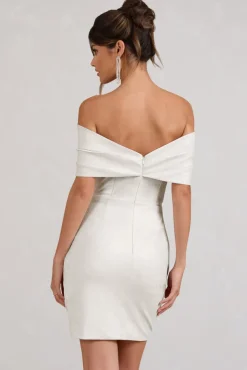 Snowdrop | White Glitter Bardot Wrap Mini Dress