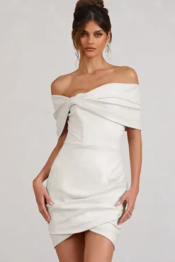 Snowdrop | White Glitter Bardot Wrap Mini Dress