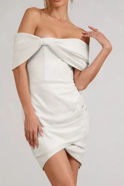 Snowdrop | White Glitter Bardot Wrap Mini Dress