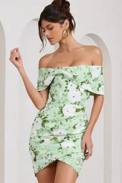 Snowdrop | White u0026 Green Floral Print Wrap Mini Dress