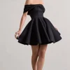 Snowfall | Black Bardot Bow Skater Mini Dress