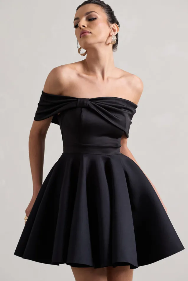 Snowfall | Black Bardot Bow Skater Mini Dress