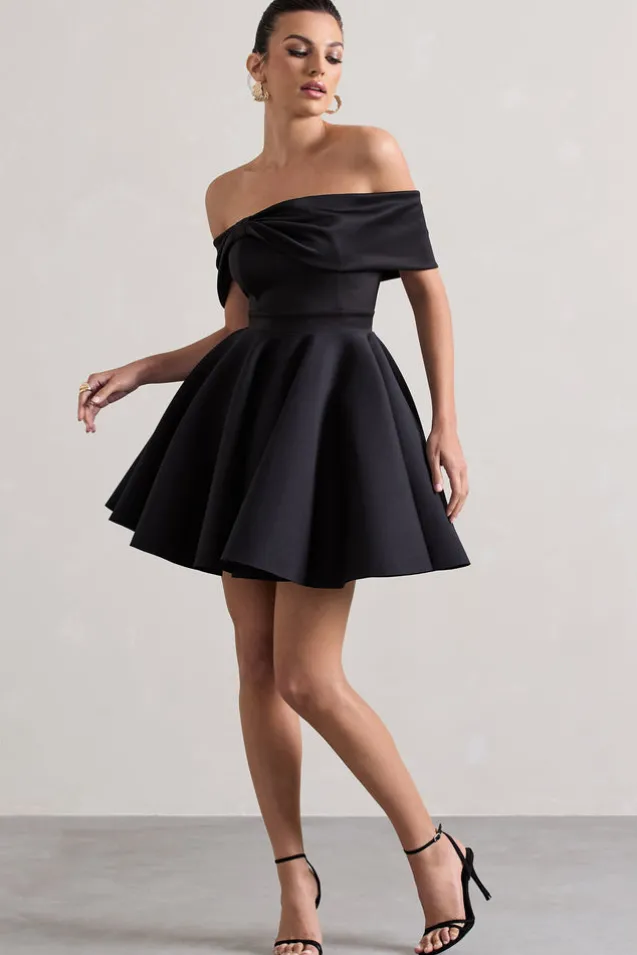 Snowfall | Black Bardot Bow Skater Mini Dress
