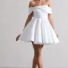 Snowfall | White Bardot Bow Skater Mini Dress