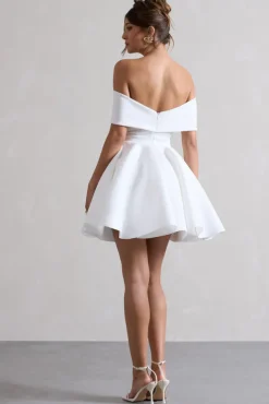 Snowfall | White Bardot Bow Skater Mini Dress