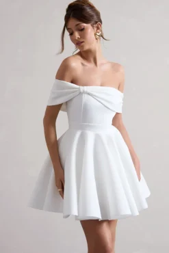 Snowfall | White Bardot Bow Skater Mini Dress