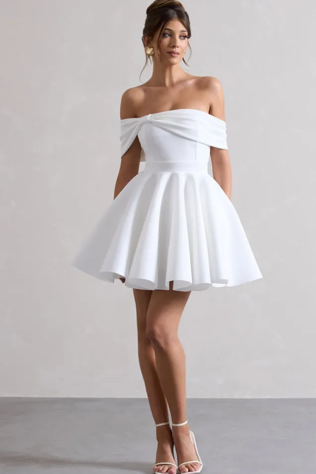 Snowfall | White Bardot Bow Skater Mini Dress