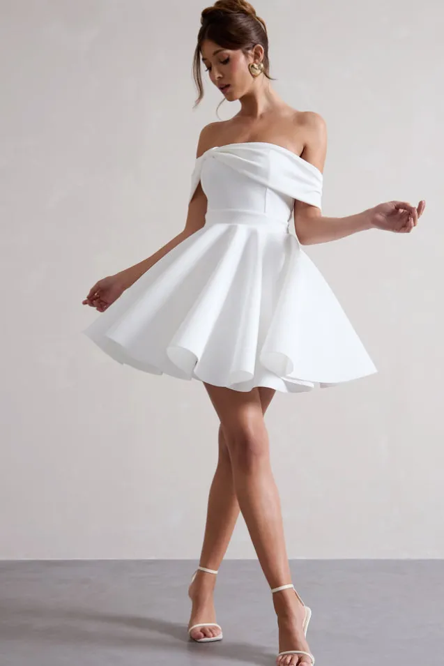 Snowfall | White Bardot Bow Skater Mini Dress