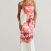 Sofiane | Cream u0026 Pink Floral Print Bandeau Maxi Dress
