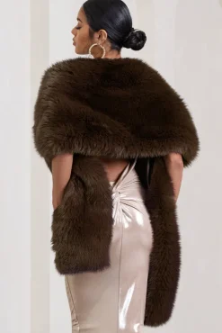 Softly | Brown Faux Fur Pull-Through Shawl