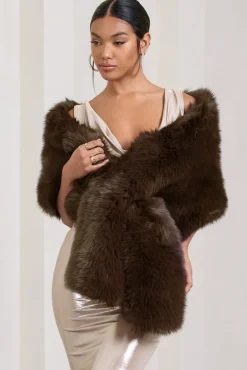 Softly | Brown Faux Fur Pull-Through Shawl