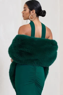 Softly | Green Faux Fur Pull-Through Shawl