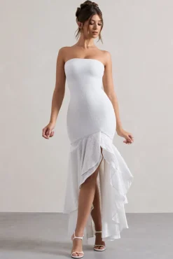 Solange | White Broderie Bandeau High-Low Maxi Dress