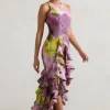 Sommer | Lilac Print Racer-Neck Ruffle Maxi Dress