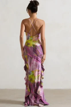 Sommer | Lilac Print Racer-Neck Ruffle Maxi Dress