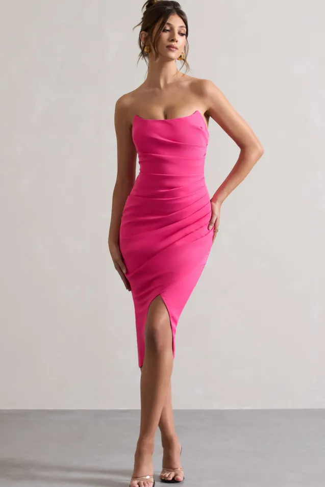 Soulmate | Hot Pink Bandeau Midi dress