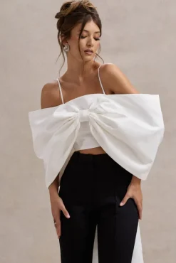 Souvenir | White Satin Top With Oversized Bow