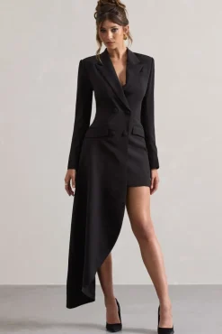 Spiral | Black Tailored Blazer Mini Dress With Asymmetric Hem