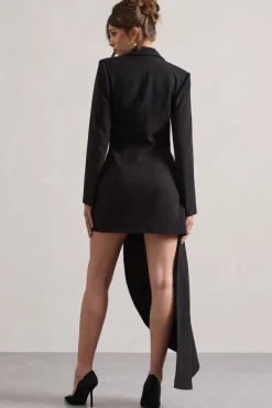 Spiral | Black Tailored Blazer Mini Dress With Asymmetric Hem
