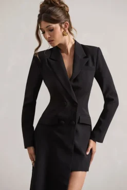 Spiral | Black Tailored Blazer Mini Dress With Asymmetric Hem