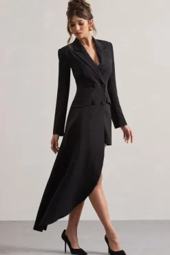 Spiral | Black Tailored Blazer Mini Dress With Asymmetric Hem