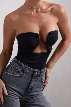 Splendid | Black Cut-Out Ruched Bodysuit