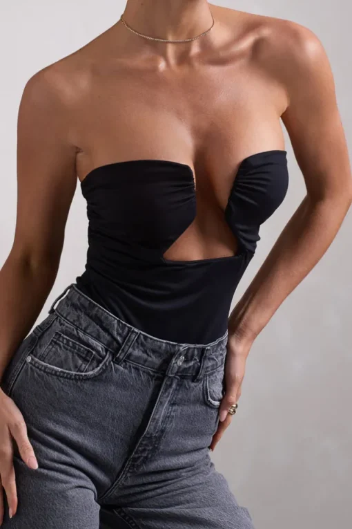 Splendid | Black Cut-Out Ruched Bodysuit