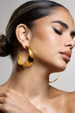 Splendor | Gold Textured Chunky Hoop Earrings