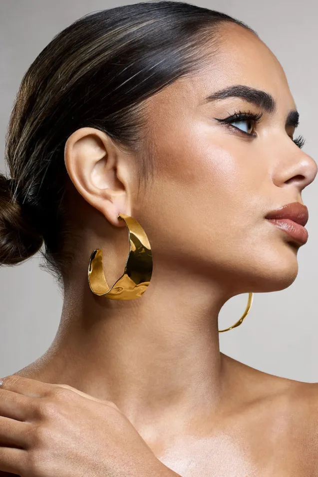 Splendor | Gold Textured Chunky Hoop Earrings
