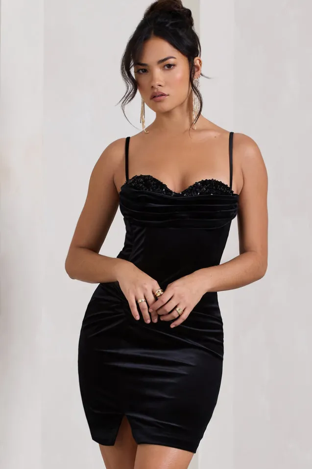 Starstruck | Black Velvet Strappy Corset Mini Dress