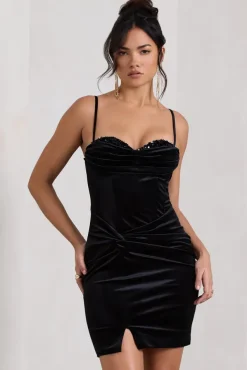Starstruck | Black Velvet Strappy Corset Mini Dress