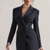 State Of Mind | Navy Pinstripe Tailored Blazer Mini Dress