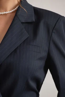 State Of Mind | Navy Pinstripe Tailored Blazer Mini Dress