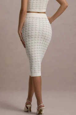 Stellina | Cream Boucle High-Waist Bodycon Midi Skirt