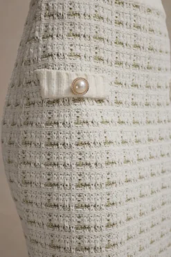 Stellina | Cream Boucle High-Waist Bodycon Midi Skirt