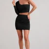 Step Out | Black Ruched Mini Skirt With Split