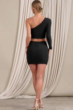 Step Out | Black Ruched Mini Skirt With Split