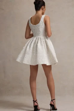 Sugar Plum | Cream Boucle Square-Neck Mini Dress