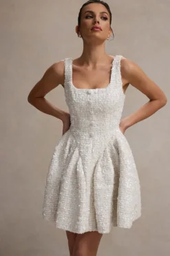 Sugar Plum | Cream Boucle Square-Neck Mini Dress