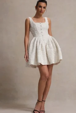 Sugar Plum | Cream Boucle Square-Neck Mini Dress