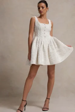 Sugar Plum | Cream Boucle Square-Neck Mini Dress