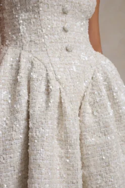 Sugar Plum | Cream Boucle Square-Neck Mini Dress
