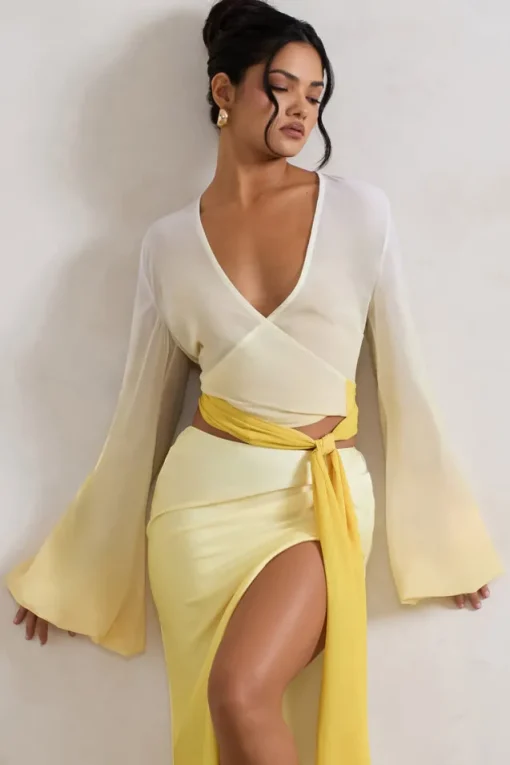 Sun Seeker | Yellow Ombre Flared-Sleeve Wrap Top