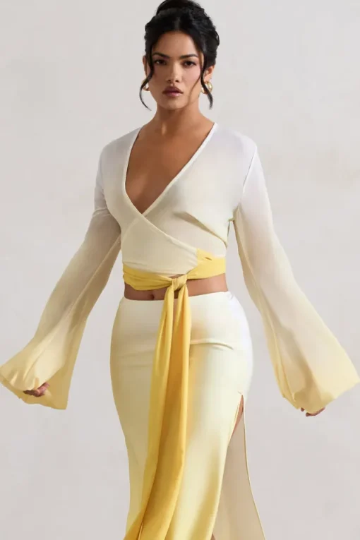 Sun Seeker | Yellow Ombre Flared-Sleeve Wrap Top