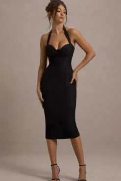 Supermodel | Black Halter-Neck Corset Midi Dress