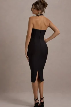 Supermodel | Black Halter-Neck Corset Midi Dress